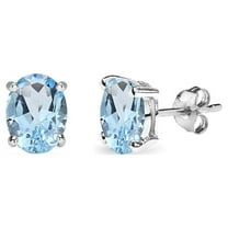 Blue Topaz 6x4mm Oval-Cut Solitaire Sterling Silver Stud Earrings