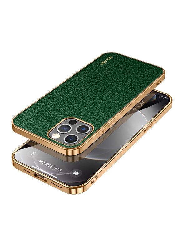 for iPhone 15 Pro (6.1" 2023) Case, PU Leather Skin & Metal Bumper Shockproof PC Backplane, Wireless Charging Slim Magnetic Vintage Shell, Anti-drop Anti-scratch Cover, Green