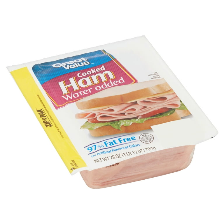 Great Value 97% Fat Free Cooked Ham, 28 oz Bag, Deli Sliced