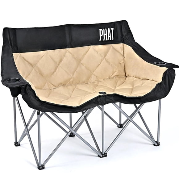 Oversized Double Padded Camping Chair, 2 Person Folding Chair with Cup Holder & Storage Pocket and Carry Bag for Outdoor Beach Picnic, 485 lbs Capacity