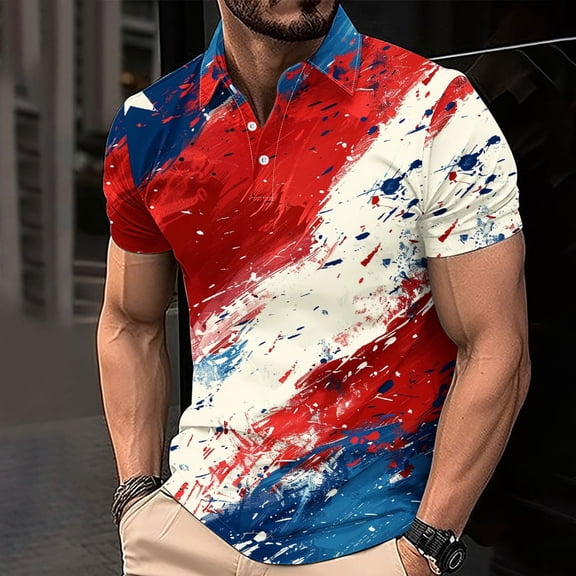WAENQINLA Mens Patriotic Golf Shirt Vintage American Flag Button Down Shirts 4th of July Short Sleeve T-Shirt Independence Day Clothing