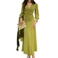thumbnail image 3 of Women'S Fall Winter Mermaid Cocktail Dresses Long Sleeve V Neck Bodycon Maxi Ruched Waist Dress Yellow-Green XL, 3 of 9