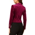 thumbnail image 3 of INSPIRE CHIC Women's Velvet Blazer Lapel Collar Long Sleeve Button Wear-to-Work Suit Jacket L Burgundy, 3 of 8