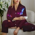 thumbnail image 6 of Fuzoiu Futuristic Red And Blue Bird Print Women's Long-Sleeved Pajama,Lounge Button Down Nightwear,Womens Notch Collar Pajama Set-X-Large, 6 of 7