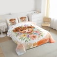 thumbnail image 3 of Homewish Farm Cow Animal Full Size Comforter Sets, Orange Art Watercolor Bedding Comforter Set, Kawaii Rustic Flower Reversible Bedding Sets, Ultra Soft Bedroom Decor, 3 Pieces, 3 of 8