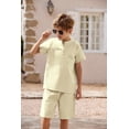 thumbnail image 5 of Arshiner Boy's 2 Pieces Summer Shorts Outfits Linen Set Casual Henley Shirts Short Sleeve Top and Short, 5 of 8