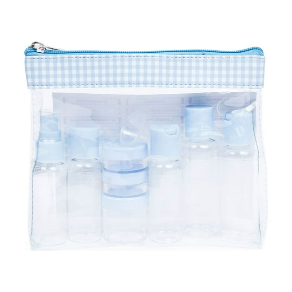 Miamica Clear TSA Carry On Travel Size Toiletries 3oz Bottles Bag Blue Gingham