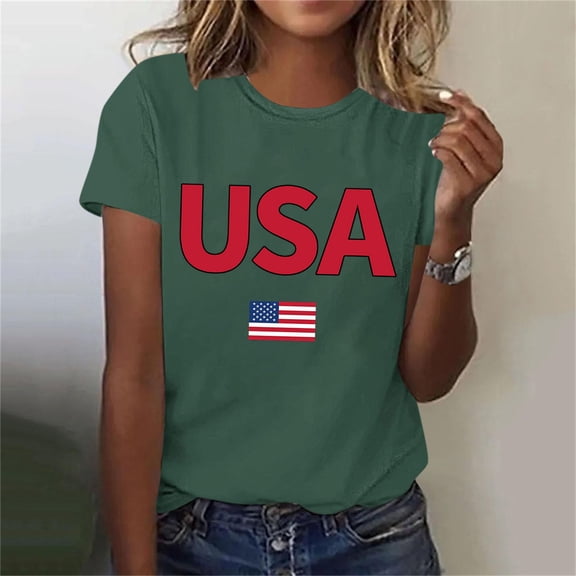 American Flag Shirts Women 4th of July Graphic Tees Patriotic T-Shirts USA Flag Star Stripe Tops