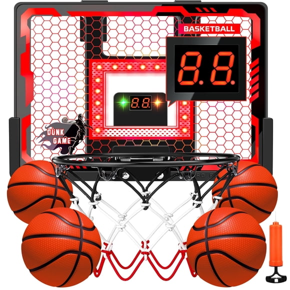 Juguete De Aro De Baloncesto Para Interiores Para Niños, Aro De Baloncesto Profesional Sobre La Puerta Con Luces Led, Aro Con Marcador Y 4 Bolas, Tablero Antiimpacto, Juguetes De Baloncesto, Regalos P