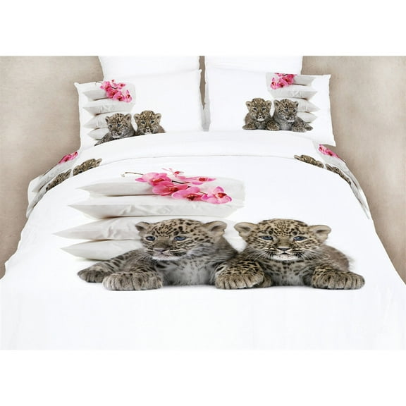 Queen Size Duvet Cover Sheets Set - Baby Leopards