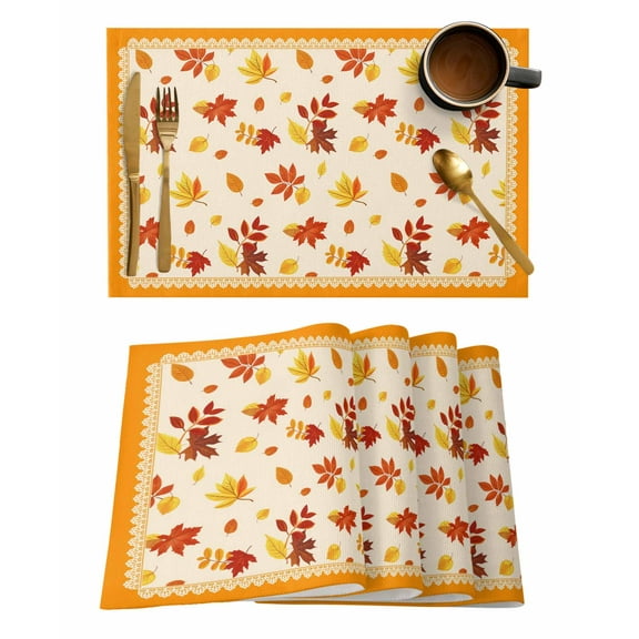 Placemats Set of 1 Maple Leaf Fall Leaves Thanksgiving Autumn Orange Heat Insulation Washable Place Mats, Rustic Non-Slip Table Mats for Dining Table Party Kitchen Decor,13x19 Inch