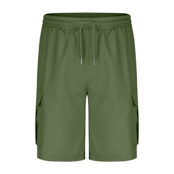 Men's Solid Color Drawstring Elastic Waist Cargo Shorts Multiple Pockets, Loose Fit, 5 Inch Length, Durable Twill, for Casual & Outdoor