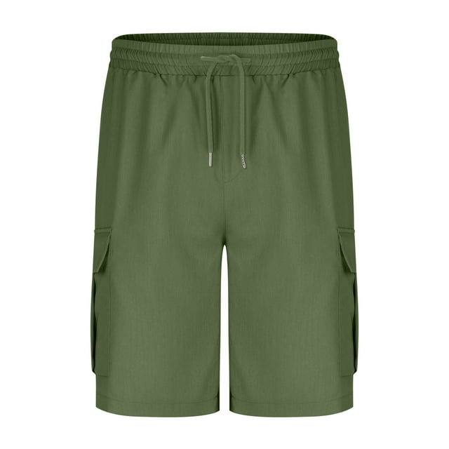 Men's Solid Color Drawstring Cargo Shorts - Elastic Waist, Multiple Pockets, Casual Loose Fit, 5-Inch Length for Outdoor & Daily Wear