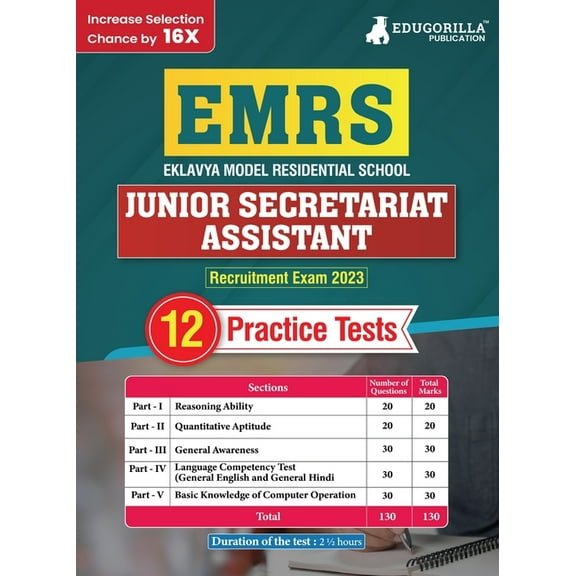 EMRS Junior Secretariat Assistant Recruitment Exam Book 2023 - Eklavya Model Residential School - 12 Practice Tests (150, (Paperback)