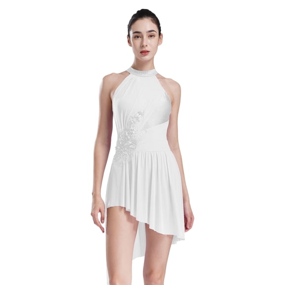 iiniim Women Lyrical Dance Costumes Modern Contemporary Ballet Dancewear Straps Back Chiffon Flowy Dress Ivory M