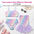 thumbnail image 5 of Girls Swimsuits 3PCs Mermaid Bikini Set Fish Tail Skirt Ruffled Bathing Suit Cosplay Swimwear for Kids Sizes 3-8, 5 of 9