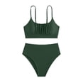 thumbnail image 4 of Women's Solid‑Color High‑Waist Two‑Piece Bikini Set Padded Wire‑Free Loose Spaghetti Strap Split Swimsuit Green M(M), 4 of 4