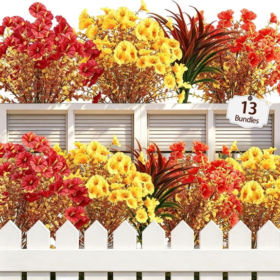 VKFVKF 13 Bundles Artificial Flowers Outdoor, Fake Faux Silk Flowers for Patio Porch Garden Yard Home Decor, Multicolor