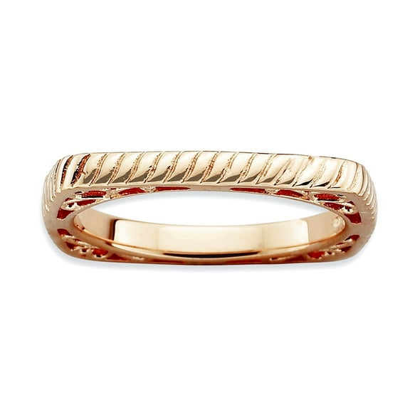 2.25mm 925 Sterling Silver Patterned Stackable Polished Pink Plate Square Ring Size 7 Stackable Ring for Women