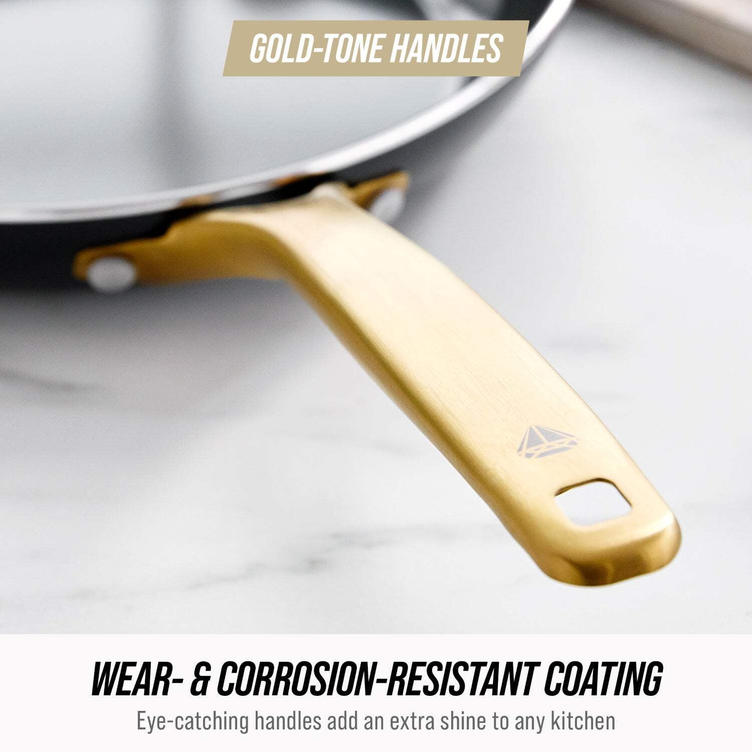 Blue Diamond 14-Piece Ceramic Nonstick Cookware Set – Induction Ready, Gold Handles, Dishwasher Safe, Black