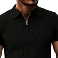 thumbnail image 2 of Ceisia Men's Ribbed Knit Polo Shirt Short Sleeve Half Zip Neck Casual Slim Fit Knitwear Black M Gifts for Father, 2 of 4