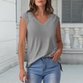 thumbnail image 2 of Babysbule Women's Solid Color Shoulder Pleated Hem Slit V-Neck Casual Fashion Tank Top for All Seasons, 2 of 8