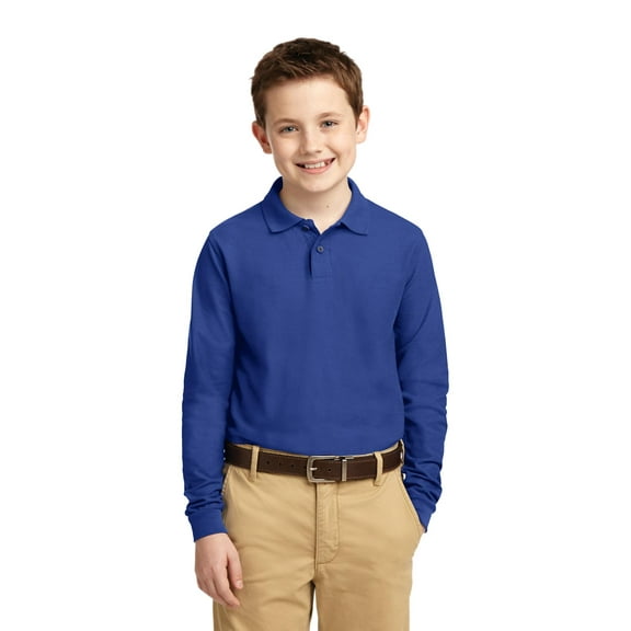 Port Authority Youth Long Sleeve Silk Touch Polo-XS (Royal)