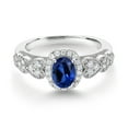 thumbnail image 2 of Gem Stone King 925 Sterling Silver Blue Created Sapphire and White Moissanite Engagement Ring for Women | 1.18 Cttw | Oval 7X5MM | Gemstone September Birthstone | Size 9, 2 of 3