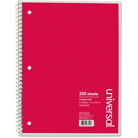 (2 Pack) Universal 5 Sub. Wirebound Notebook, 11 x 8 1/2, College Rule, 200 Sheets, Black Cover