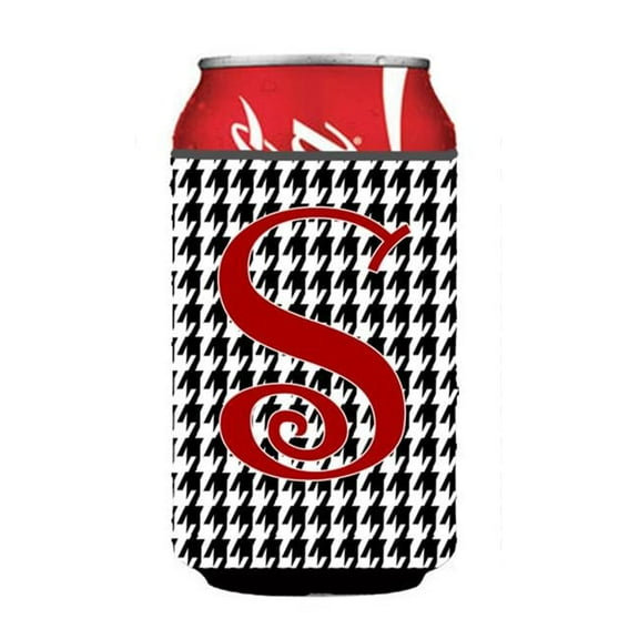 Letter S Initial Monogram - Houndstooth Black Can Or Bottle  Hugger