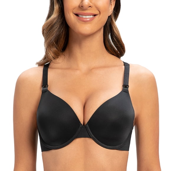 MELENECA Soutien-Gorge d'Allaitement à Armatures Couvrant pour Femmes, Grande Taille, Noir 32DD