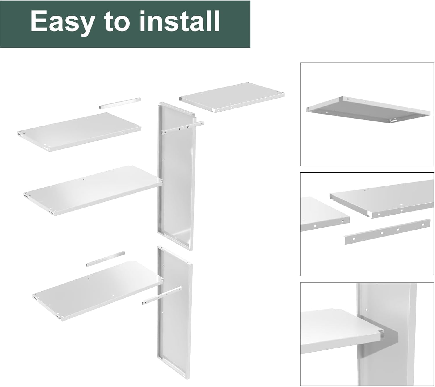 EVOKEDEN Vertical Storage Shed Shelf, Weatherproof Metal Shelf for 60 cuft Tool Cabinet, 45.6''L×13.2''W×69.9''H, White