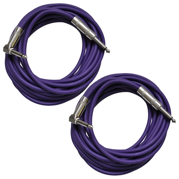 Seismic Audio 2 Pack of Purple 20 Foot Right Angle to Straight Guitar Instrument Cables Purple - SAGC20R-Purple-2Pack
