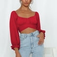 thumbnail image 1 of Puff Sleeve Tie Back Crop Blouse, Fashion Skin Friendly Square Neck All Match Cute Off Shoulder Wrap Crop Top  For Date Work Home Type 1,Type 2,Type 3,Type 4, 1 of 6