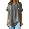 thumbnail image 7 of Women's Short Sleeve T-shirt Women'S Workwear Linen Shirt - Durable Button Down,Gray Women's Short sleeve T-shirt 5XL, 7 of 7