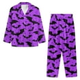 thumbnail image 5 of Garronmavis Halloween Purple Bats Pajamas Set for Women Long Sleeve Button Down V-Neck Nightwear Soft Breathable 2-Piece Sleepwear Cozy Loungewear Fall Winter Outfit, 5 of 7