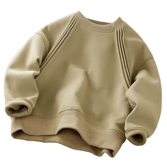 Tfken Child Sweatshirt For Little Boys Crew Neck Long Sleeve Solid Color Trendy Cozy Pullover Sweatshirt Size 5-6 Years Army Green