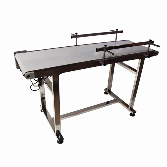 INTSUPERMAI PVC Flat Conveyor Belt Packaging Machine Industrial Transport Conveyor With Double Guardrail White 53"*15.7"