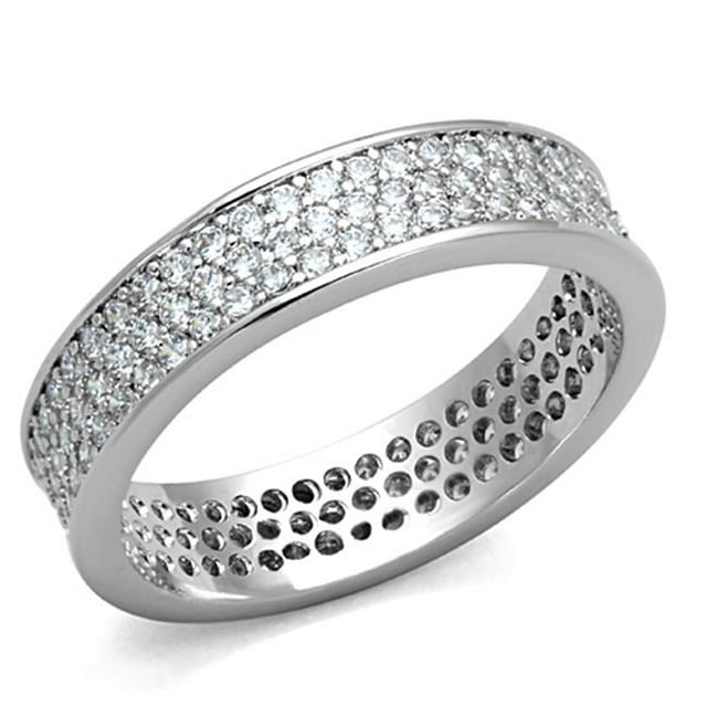 Alamode 3W781-8 Women Rhodium Brass Ring with AAA Grade CZ in Clear - Size 8