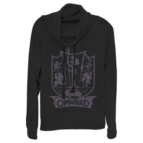 Junior's Onward Character Icon Emblem  Cowl Neck Sweatshirt Black Small