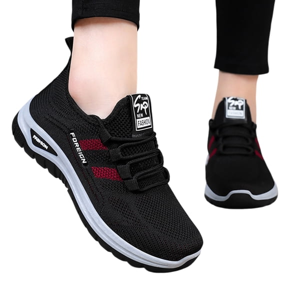 HTHLVMD Casual Mesh Walking Shoes, Lace-Up Comfort Sneakers, Breathable Knit Upper, Women's Running Shoes, Breathable Soft-Soled Low-Top Walking Training Shoes, Comfortable Outdoor Sports, Black 5