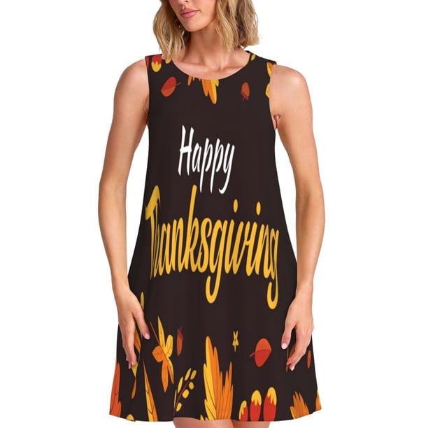 Disketp Happy Thanksgiving 1 para Vestido sin Mangas para Mujeres, Vestidos de Verano para Mujeres, Casual y Holgado para la Playa