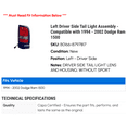 thumbnail image 2 of Left Driver Side Tail Light Assembly - Compatible with 1994 - 2002 Dodge Ram 1500 1995 1996 1997 1998 1999 2000 2001, 2 of 2