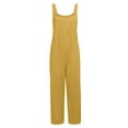 thumbnail image 3 of Vedolay Plus Size Jumpsuits For Women Dressy Women's Casual Solid Sleeveless Jumpsuit Crewneck Drawstring Waist Stretchy Long Pants Romper,Yellow M, 3 of 5