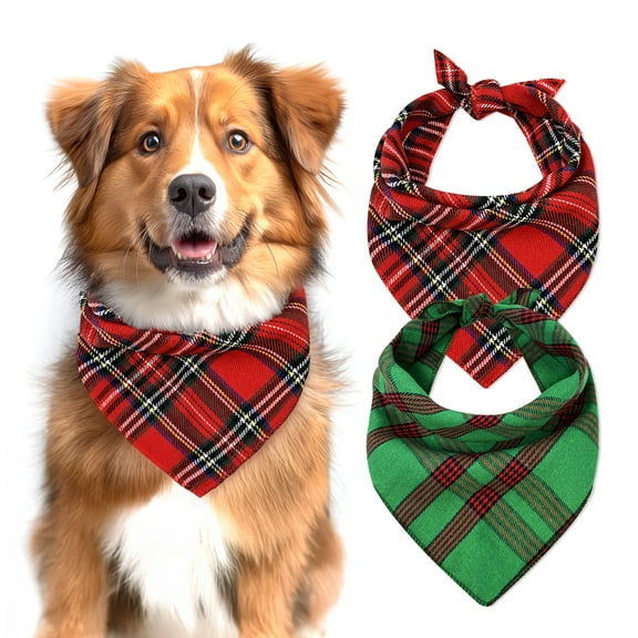Wrapables Christmas Pet Triangle Bandana, Bib Scarves For Cats and Dogs (Set of 2), Small, Classic Plaid