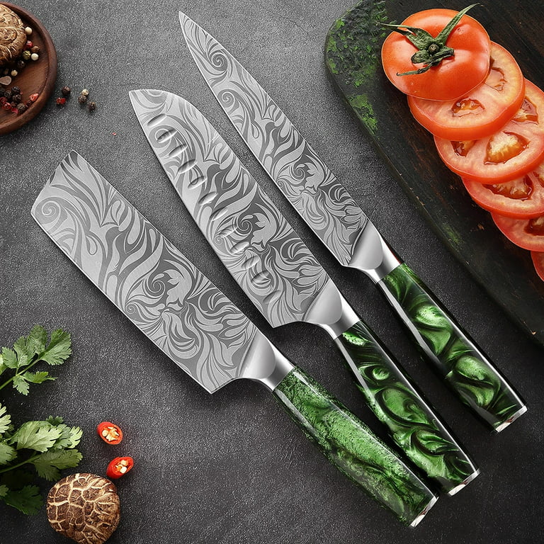 8-piece Engraved Japanese Kitchen Knife Set with - Wasabi Collection -  Chef's Knife, Paring Knife, Cleaver Knife & More 