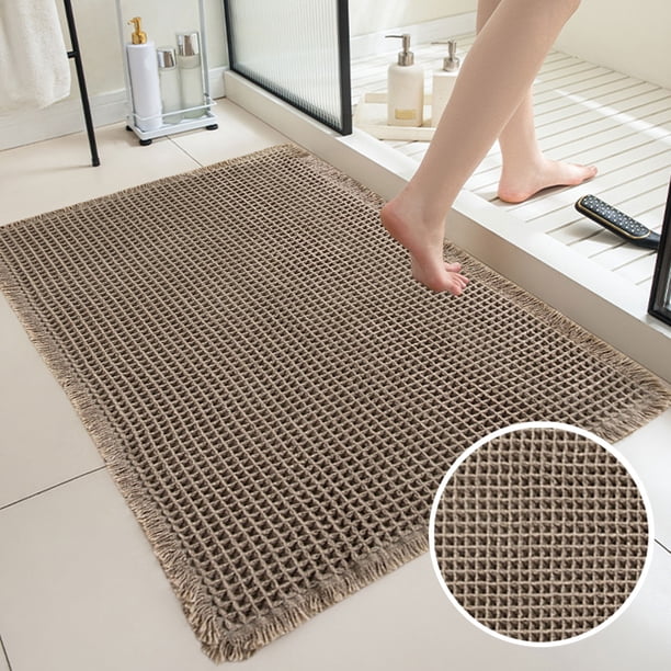 Alfombra absorbente para piso de baño | Alfombra de baño engrosada antideslizante | Superficie de terciopelo mullido | Tapete suave y lavable para entrada de puerta | Color sólido | 24x17 pulgadas