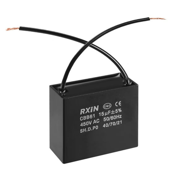 Uxcell 58x28x50mm 15uF 450V AC 2 Wires CBB61 Ceiling Fan Capacitor