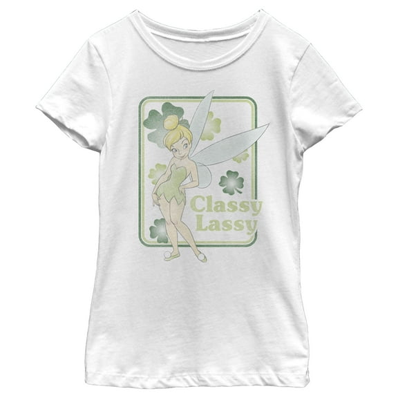 Girl's Peter Pan St. Patrick's Day Tinker Bell Classy Lassy  Graphic Tee White X Large