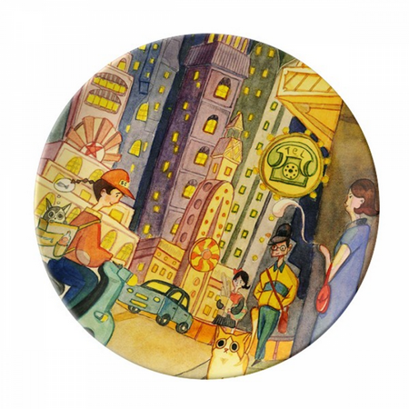

Miaoji Painting Watercolor Cat City Town Plate Decorative Porcelain Salver Tableware Dinner Dish